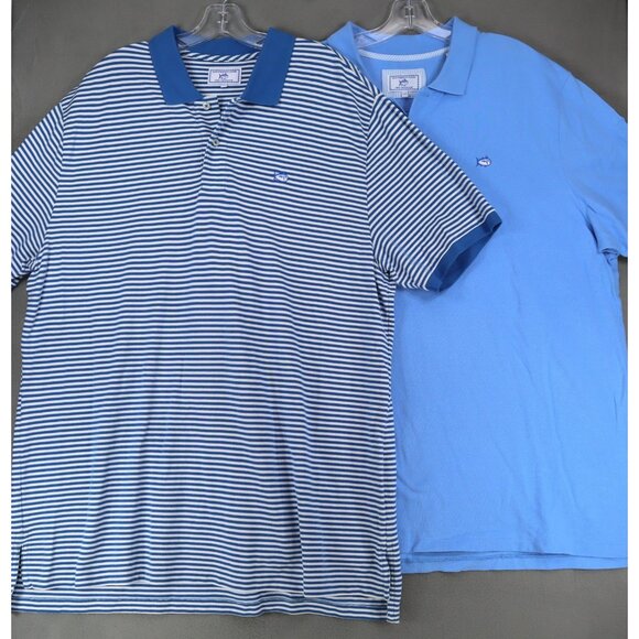 Lot of 2 Southern Tide Short Sleeve Polo Shirt Blue Pique Stripe Mens Sz XXL - Picture 1 of 12